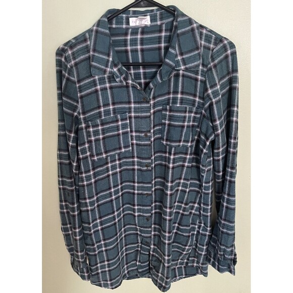 Full Tilt Juniors Plaid Flannel Button Down Shirt Long Sleeve Green Size Small - Picture 1 of 6
